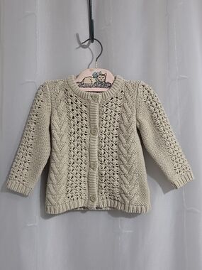 Carter's - Baby Girl Long Sleeve Button Down Crew Neck Cable Knit Sweater